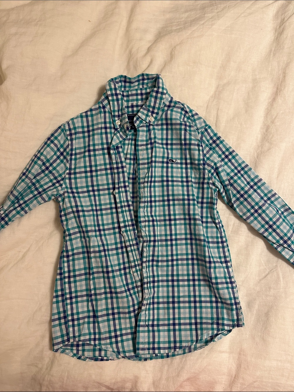 Vineyard Vines Teal, Blue & White Plaid Button-Down Shirt